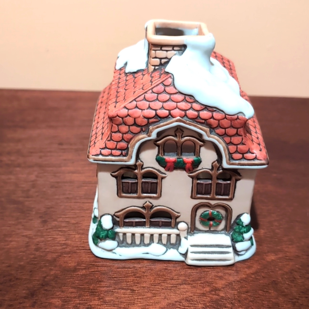 Vintage Lefton Colonial Village Christmas House candleholder 1986
